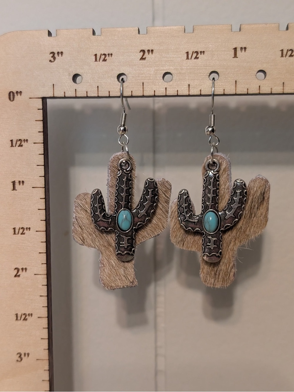 Cactus Turquoise Western Dangle Earrings Handmade